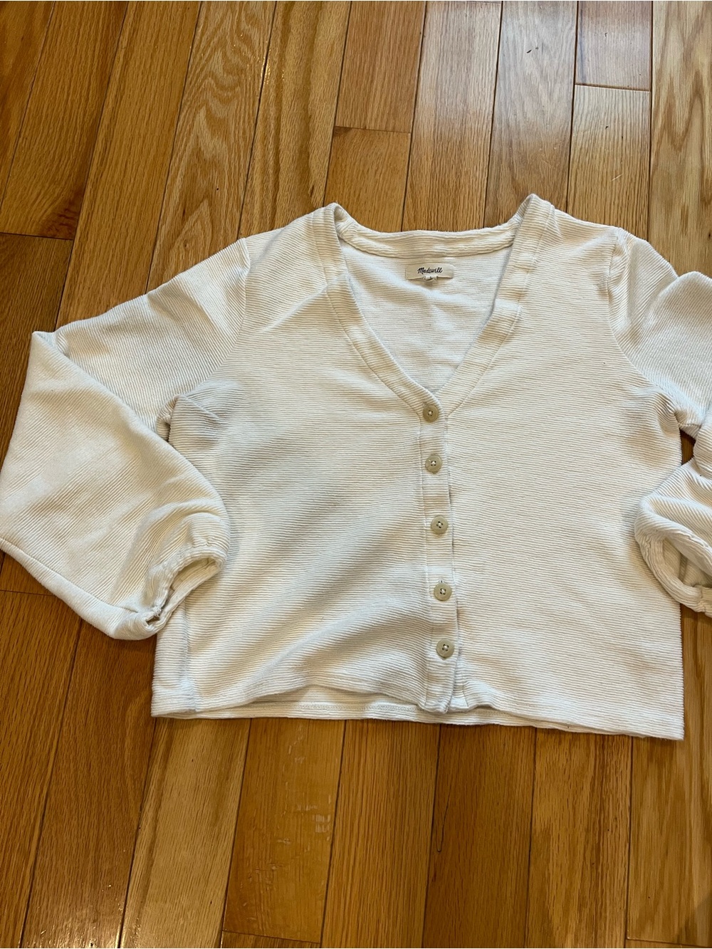 Madewell Cream V-Neck Button-Front Cropped Blouse
